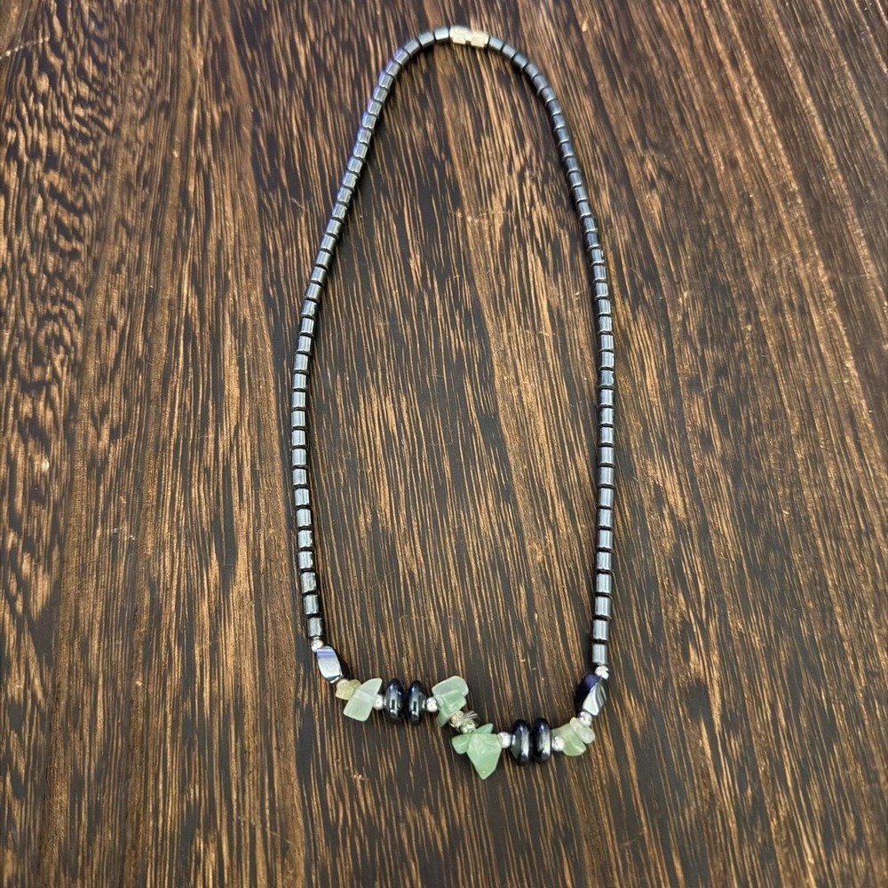 Unbranded Beaded‎ Necklace Womens 18" Gray Green Vintage Hematite Stone Boho